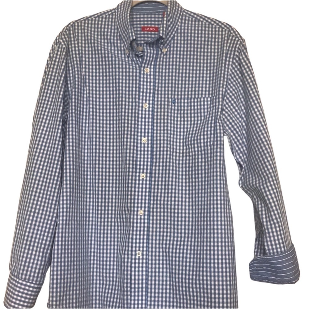 Izod blue & white checked‎ long sleeve button up shirt in size M